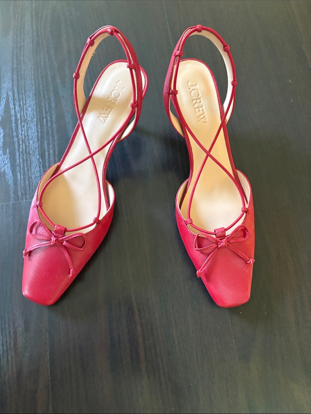 J. Crew Leona Red Leather Slingback Bow Flats, size 9.5